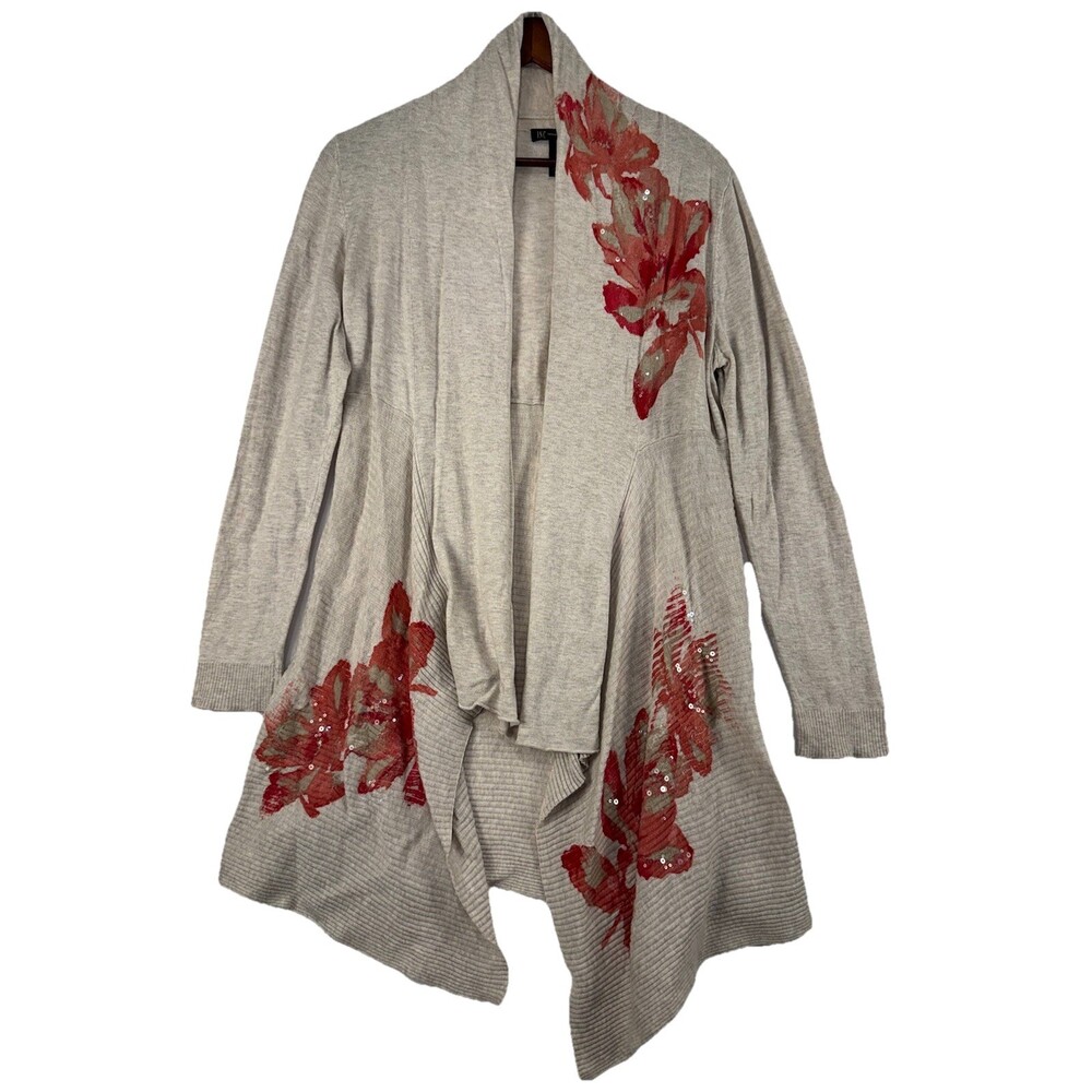 INC‎ International Concepts Draped Floral Sequin Cardigan XL Oatmeal Boho